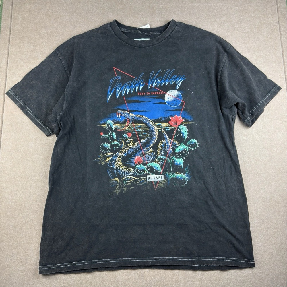 Boxset Death Valley Snake T-Shirt Men L Graphic Desert Cactus Moon‎ Washed Black